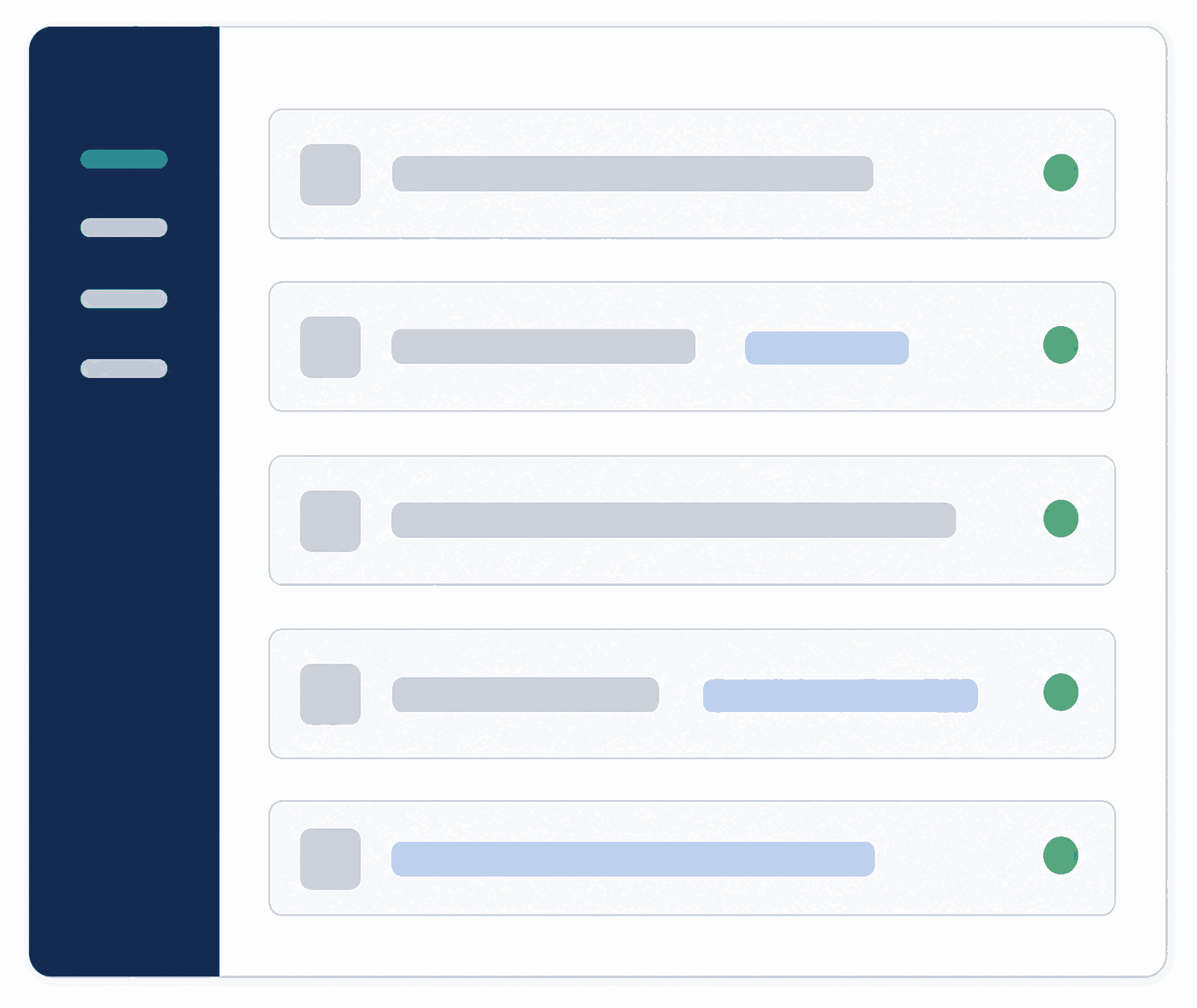 A compact software workflow overview with healthy status indicators
